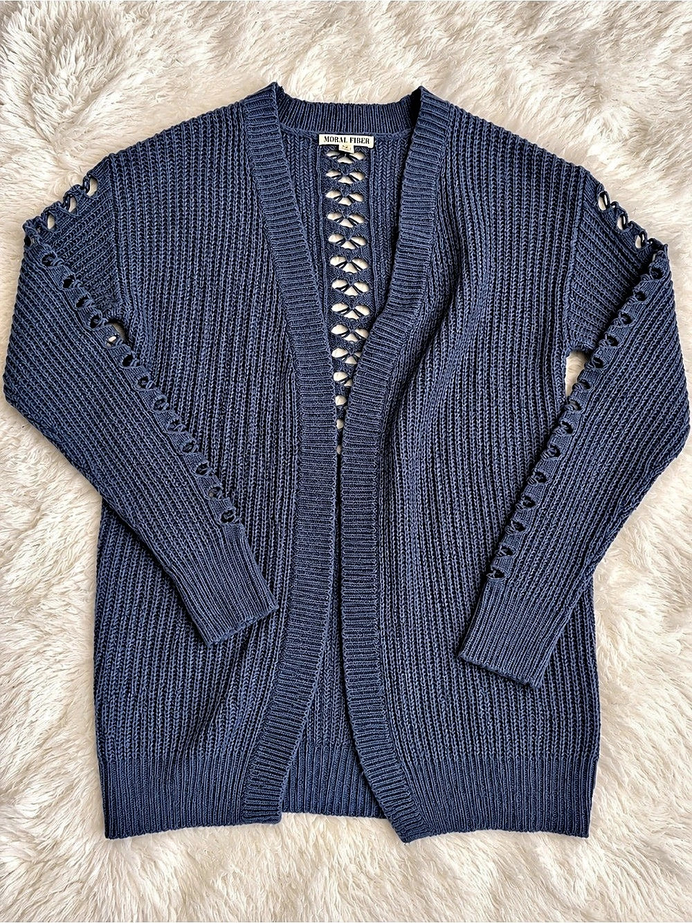 Lace-Up Cardigan in Blue Size Medium Like New